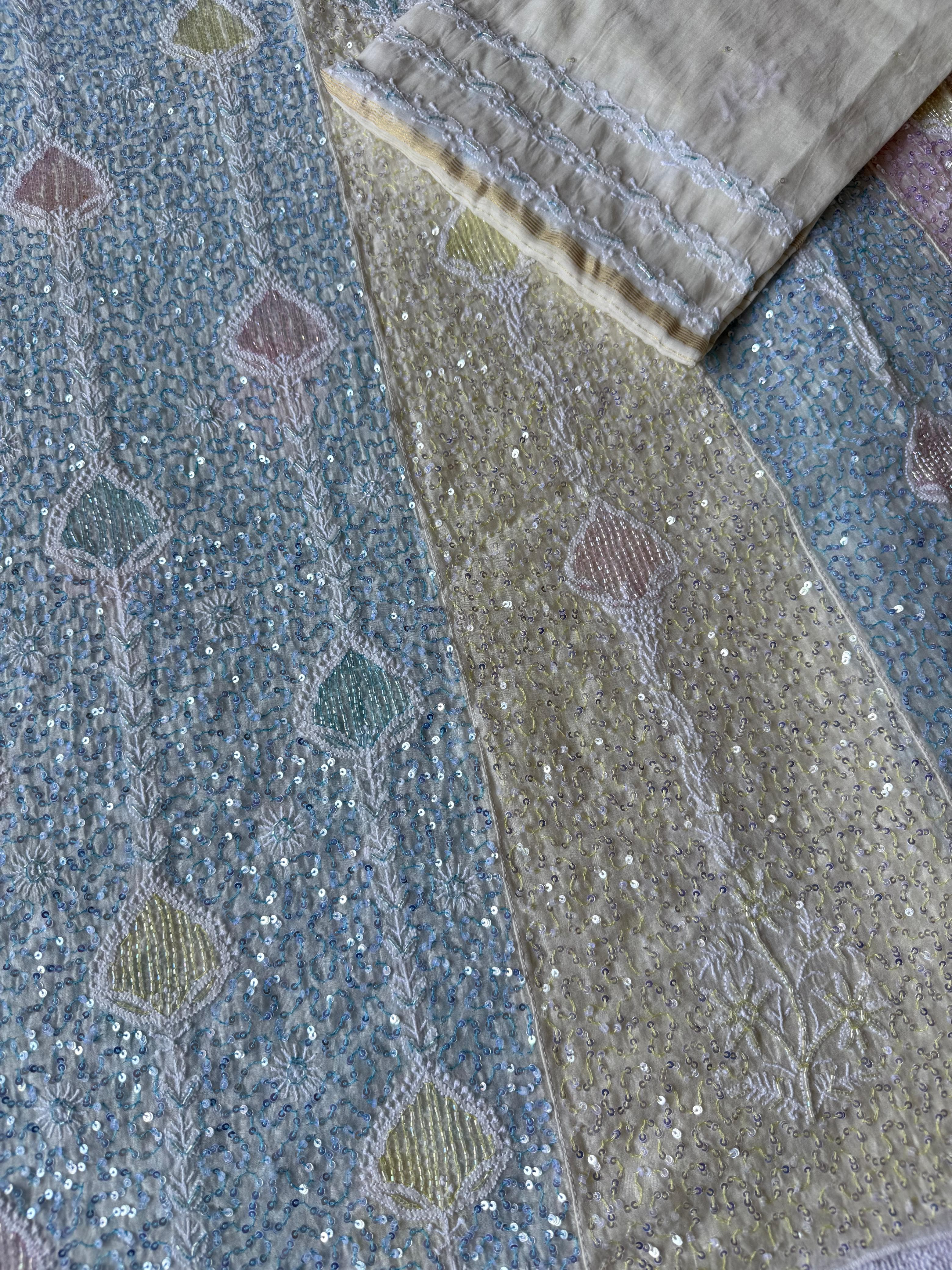 Pure Mul Chanderi Chikankari Handwork Anarkali Set with Embellishments (Dyeable in any Colour)