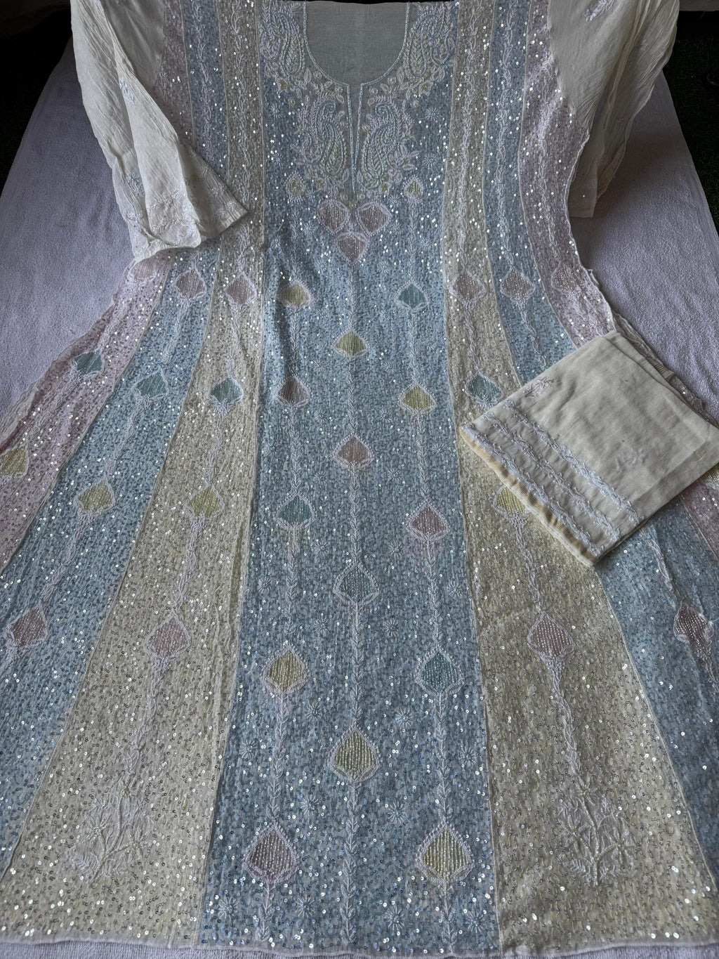 Pure Mul Chanderi Chikankari Handwork Anarkali Set with Embellishments (Dyeable in any Colour)