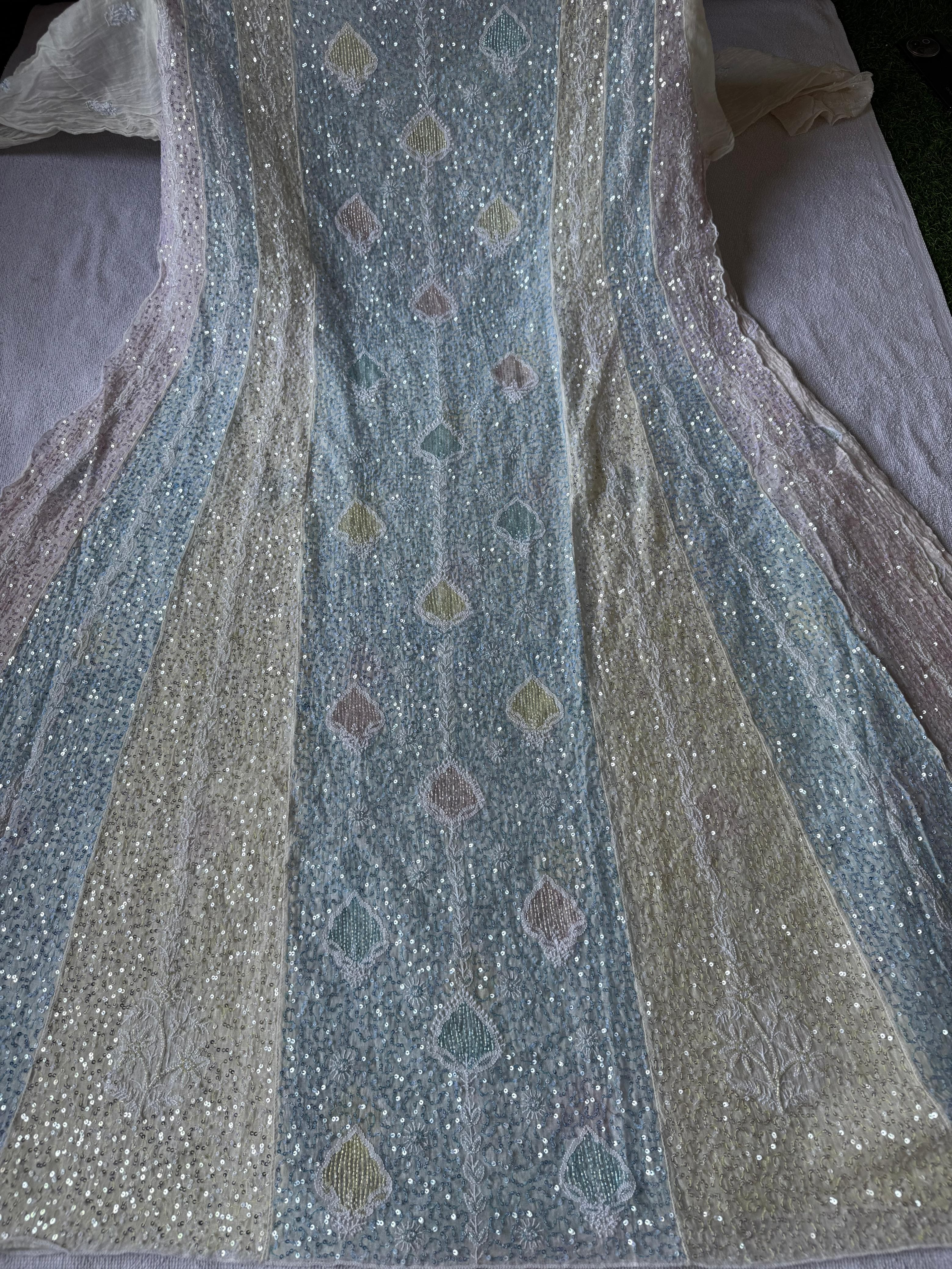 Pure Mul Chanderi Chikankari Handwork Anarkali Set with Embellishments (Dyeable in any Colour)