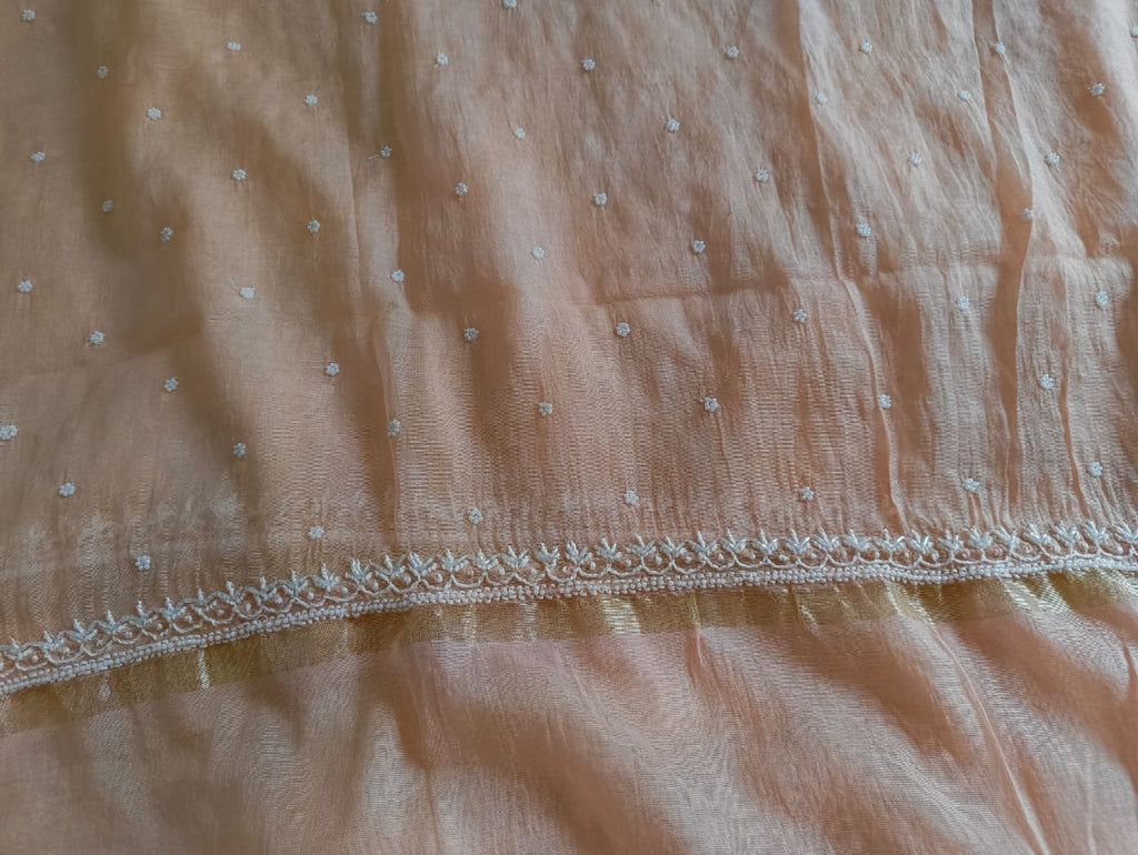 Pure Mul Chanderi Chikankari Handwork with Pearl and Kutdana embellishments Kurta and Dupatta Set (Dyeable)