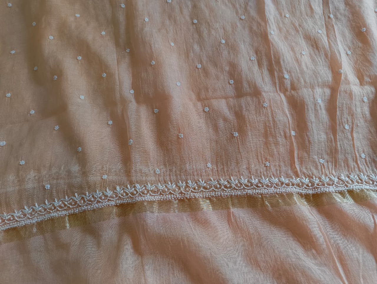 Pure Mul Chanderi Chikankari Handwork with Pearl and Kutdana embellishments Kurta and Dupatta Set (Dyeable)