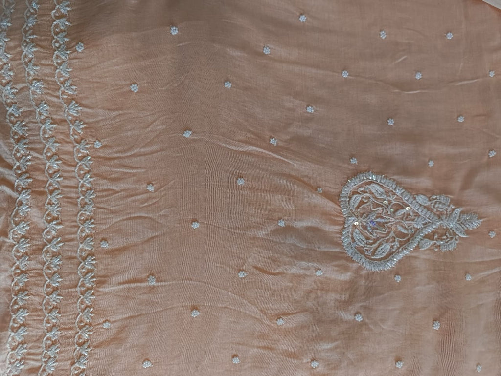 Pure Mul Chanderi Chikankari Handwork with Pearl and Kutdana embellishments Kurta and Dupatta Set (Dyeable)