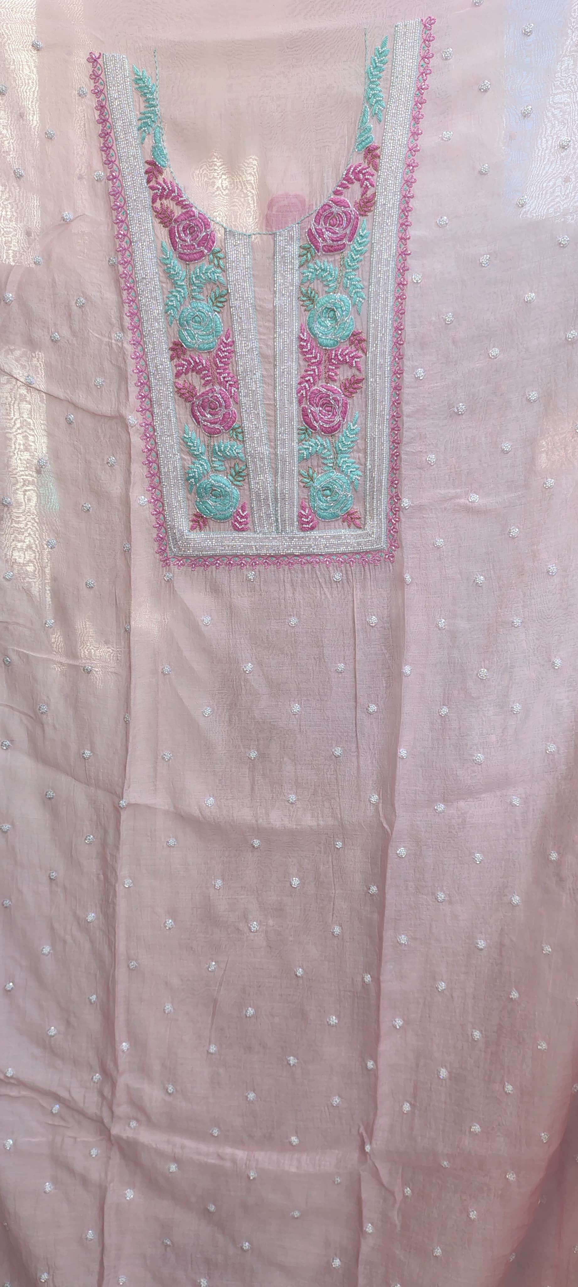 Pure Mul Chanderi Chikankari Handwork with Pearl and Kutdana embellishments Kurta and Dupatta Set (Dyeable)
