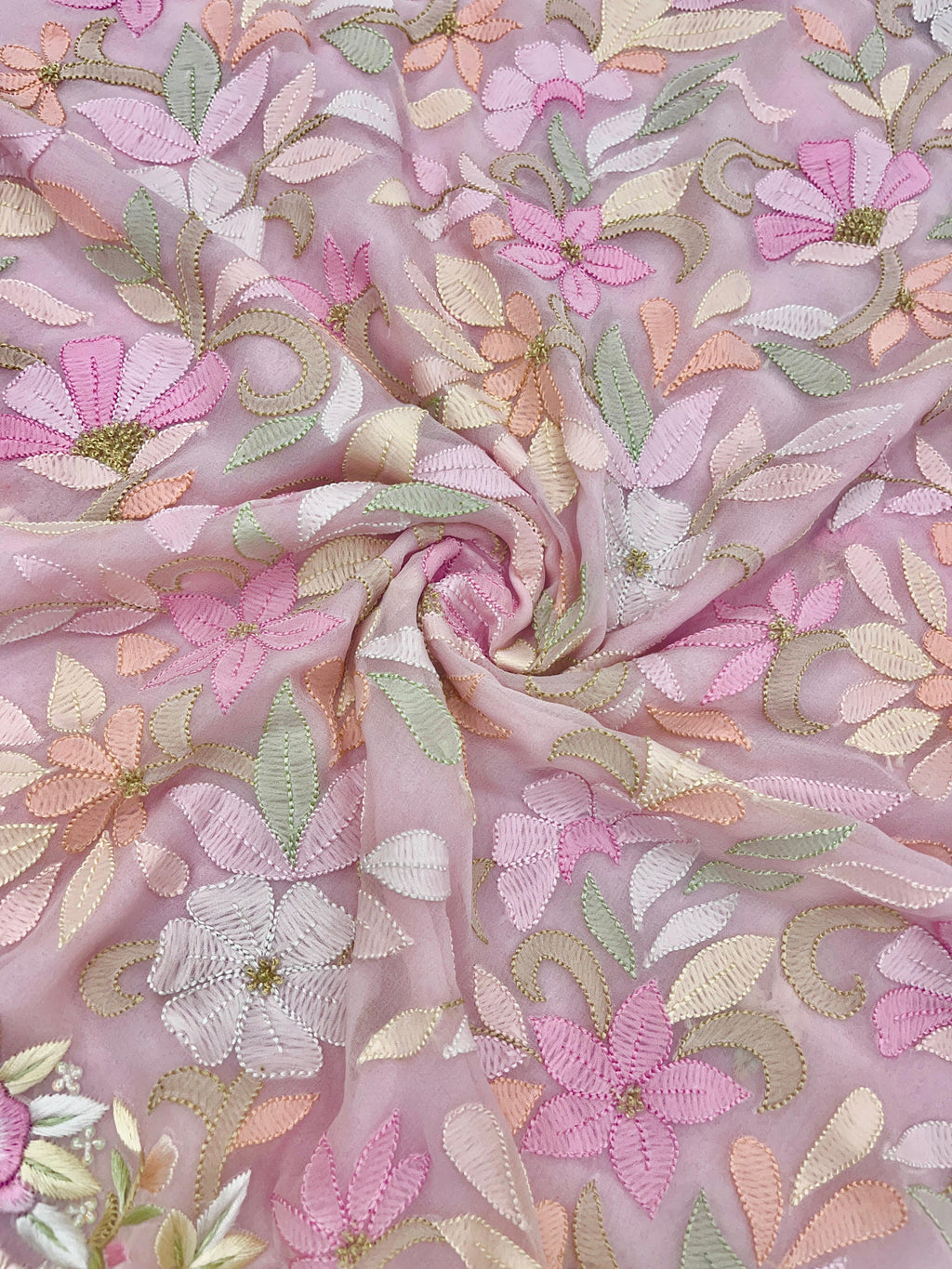 Pure Georgette Parsi Gara Chikankari Handwork (Dyeable)