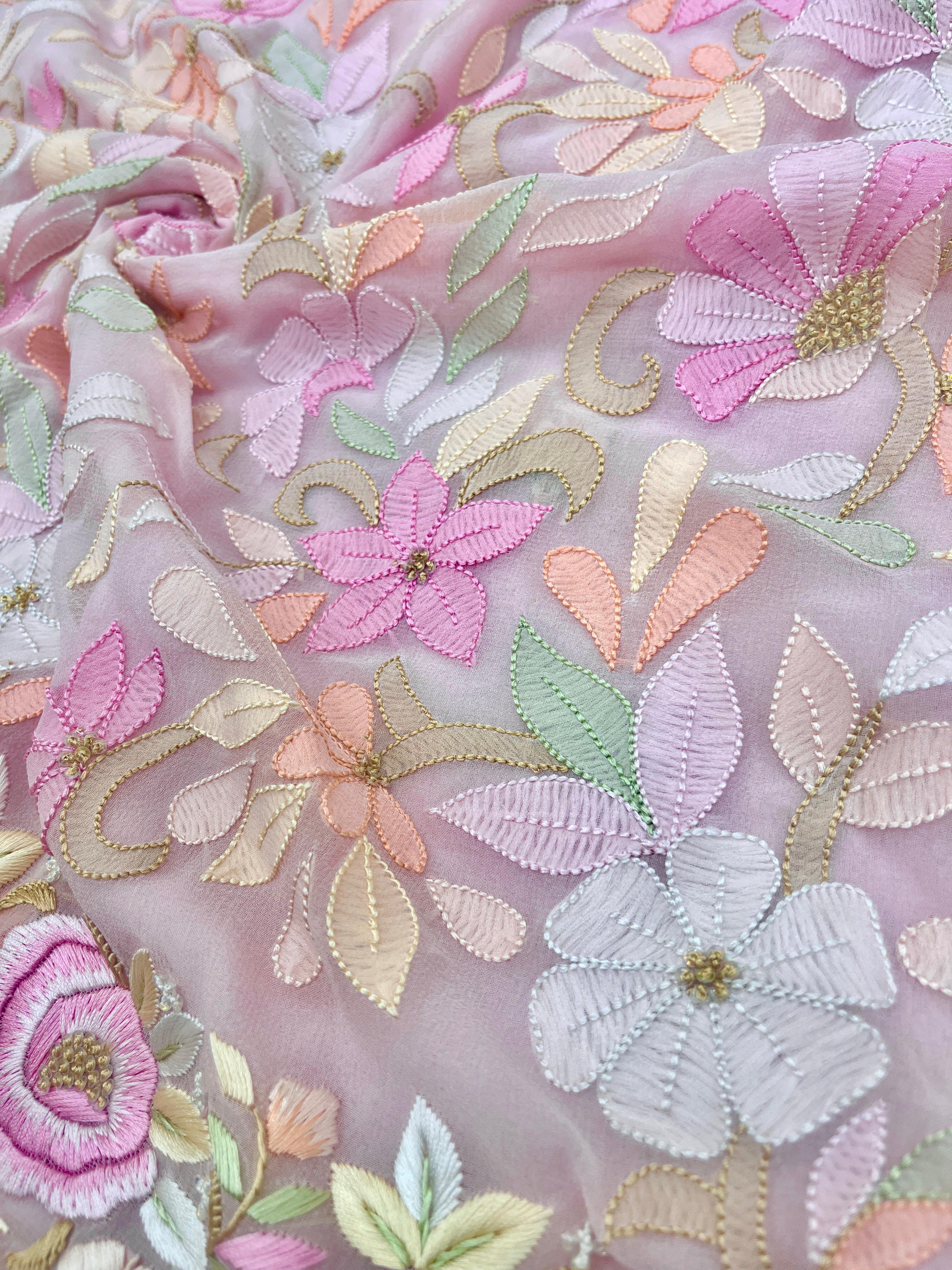 Pure Georgette Parsi Gara Chikankari Handwork (Dyeable)