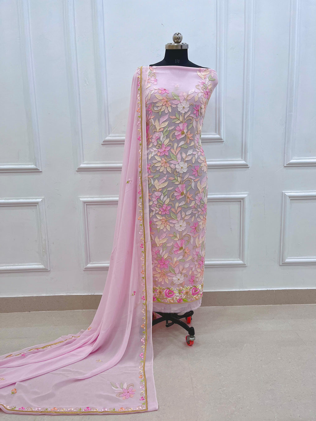 Pure Georgette Parsi Gara Chikankari Handwork (Dyeable)