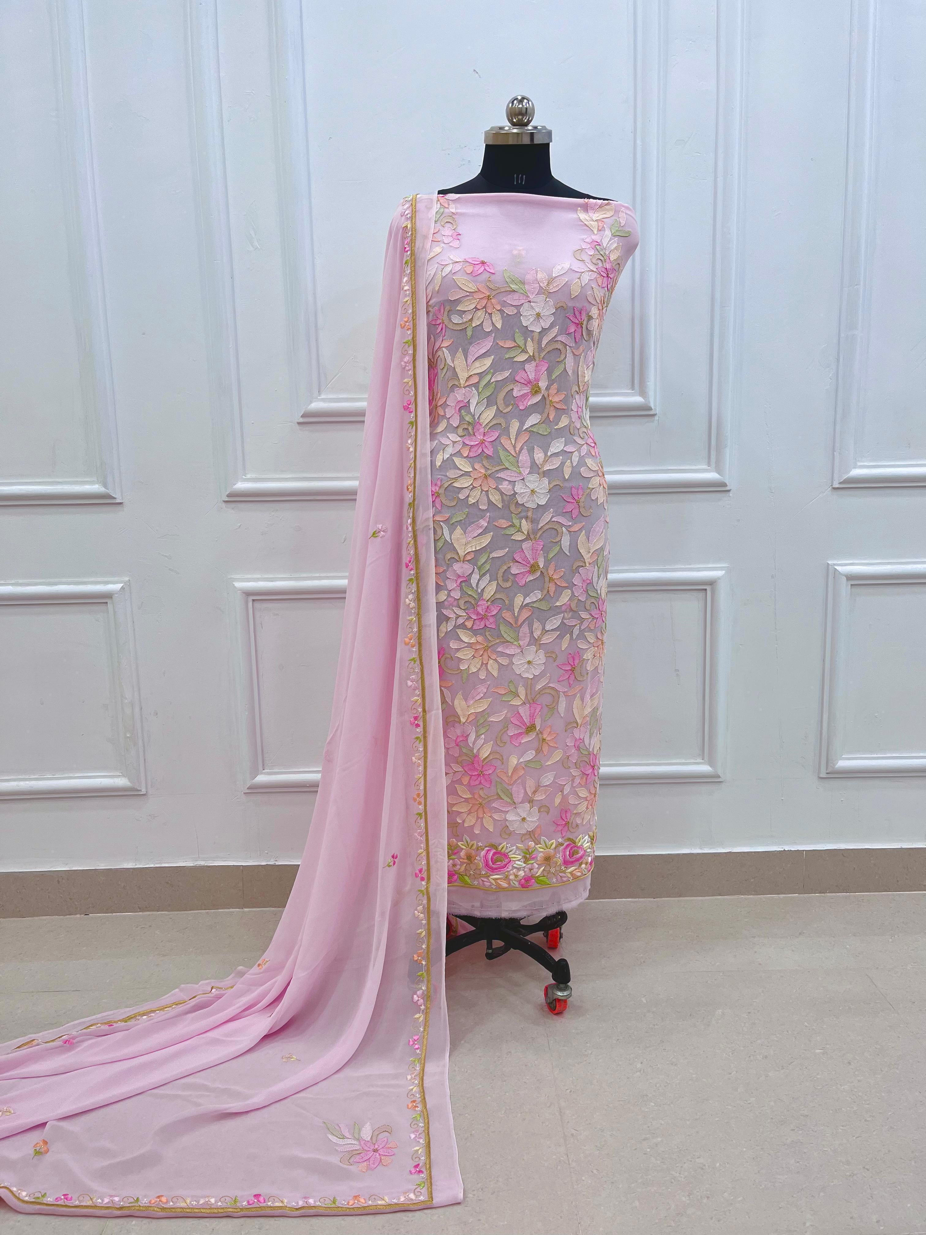 Pure Georgette Parsi Gara Chikankari Handwork (Dyeable)