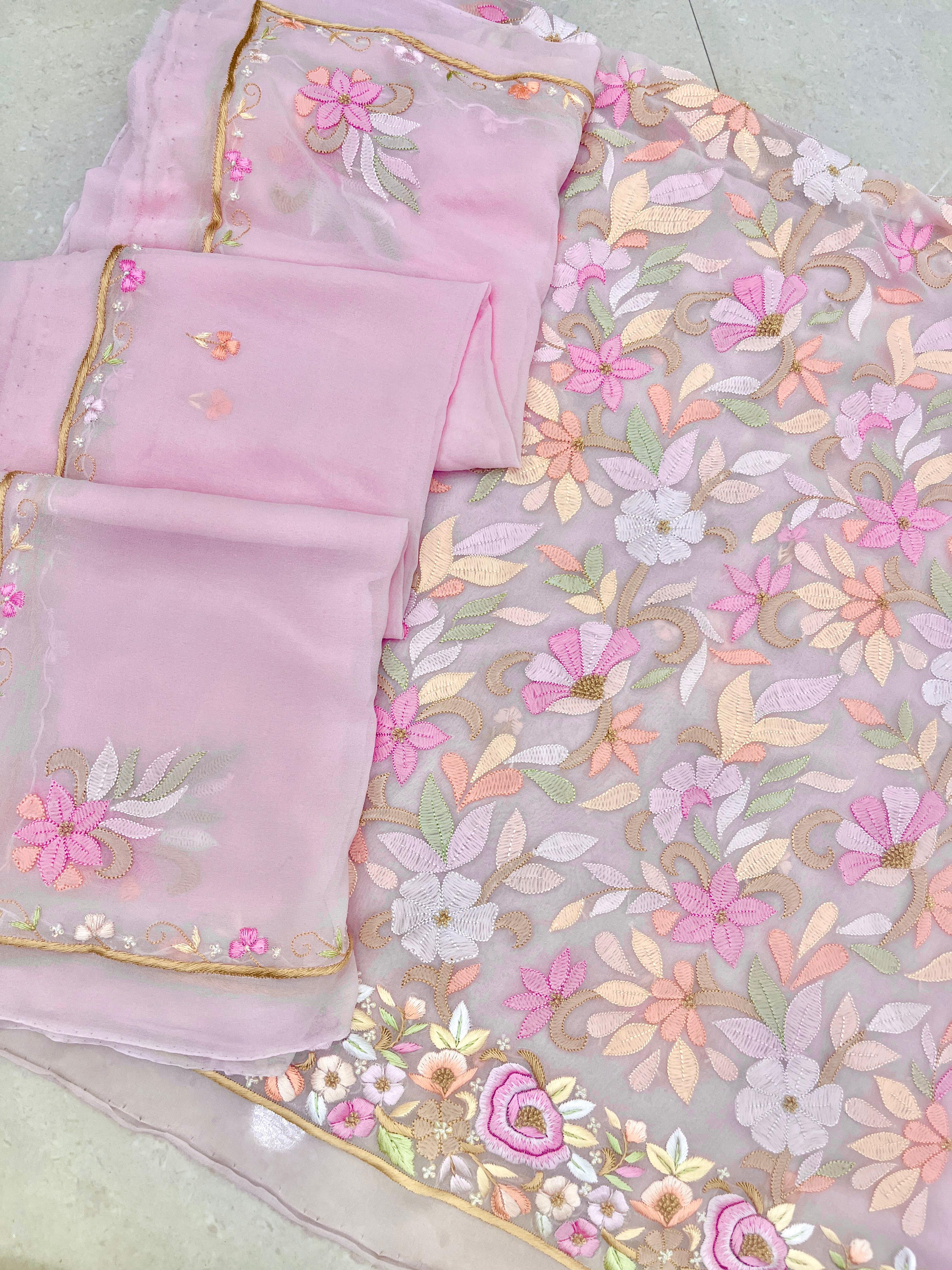 Pure Georgette Parsi Gara Chikankari Handwork (Dyeable)