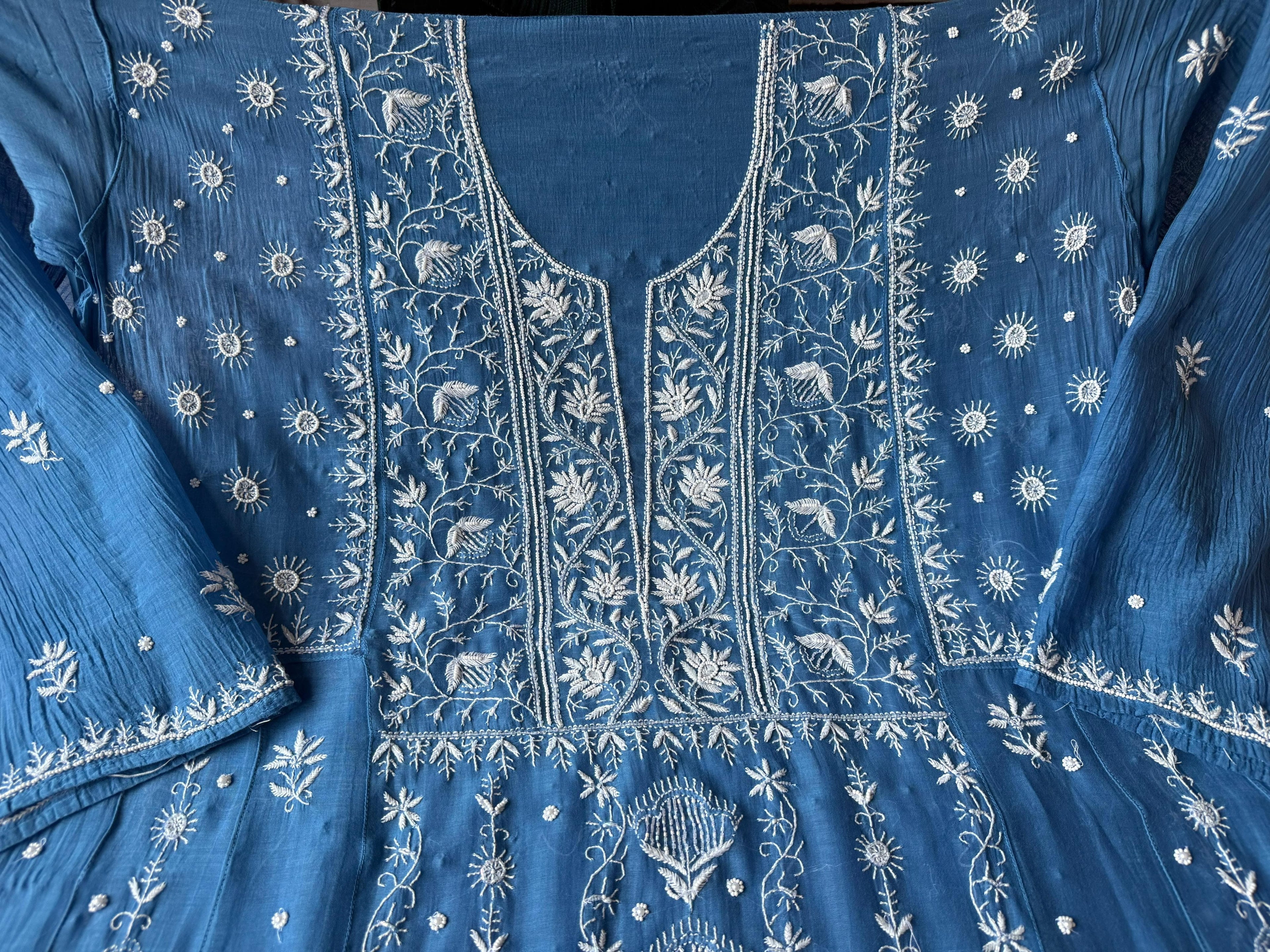 Pure Mul Chanderi Chikankari Handwork Anarkali Set with Embellishments (Dyeable in any Colour)