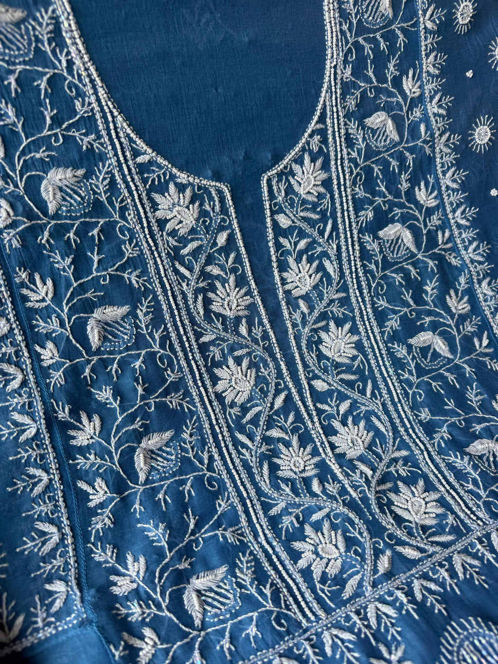 Pure Mul Chanderi Chikankari Handwork Anarkali Set with Embellishments (Dyeable in any Colour)