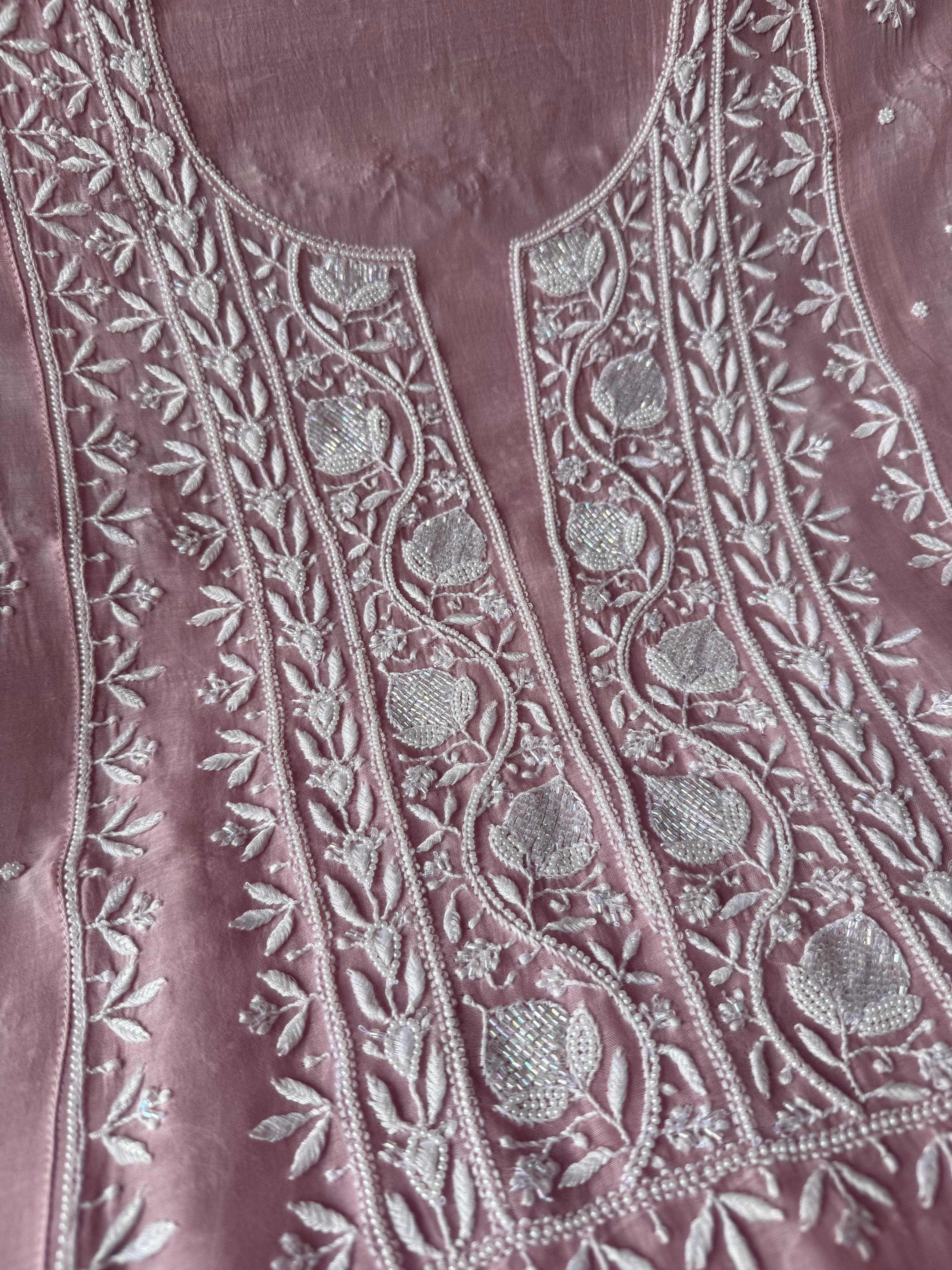 Pure Mul Chanderi Chikankari Handwork Anarkali Set with Embellishments (Dyeable in any Colour)