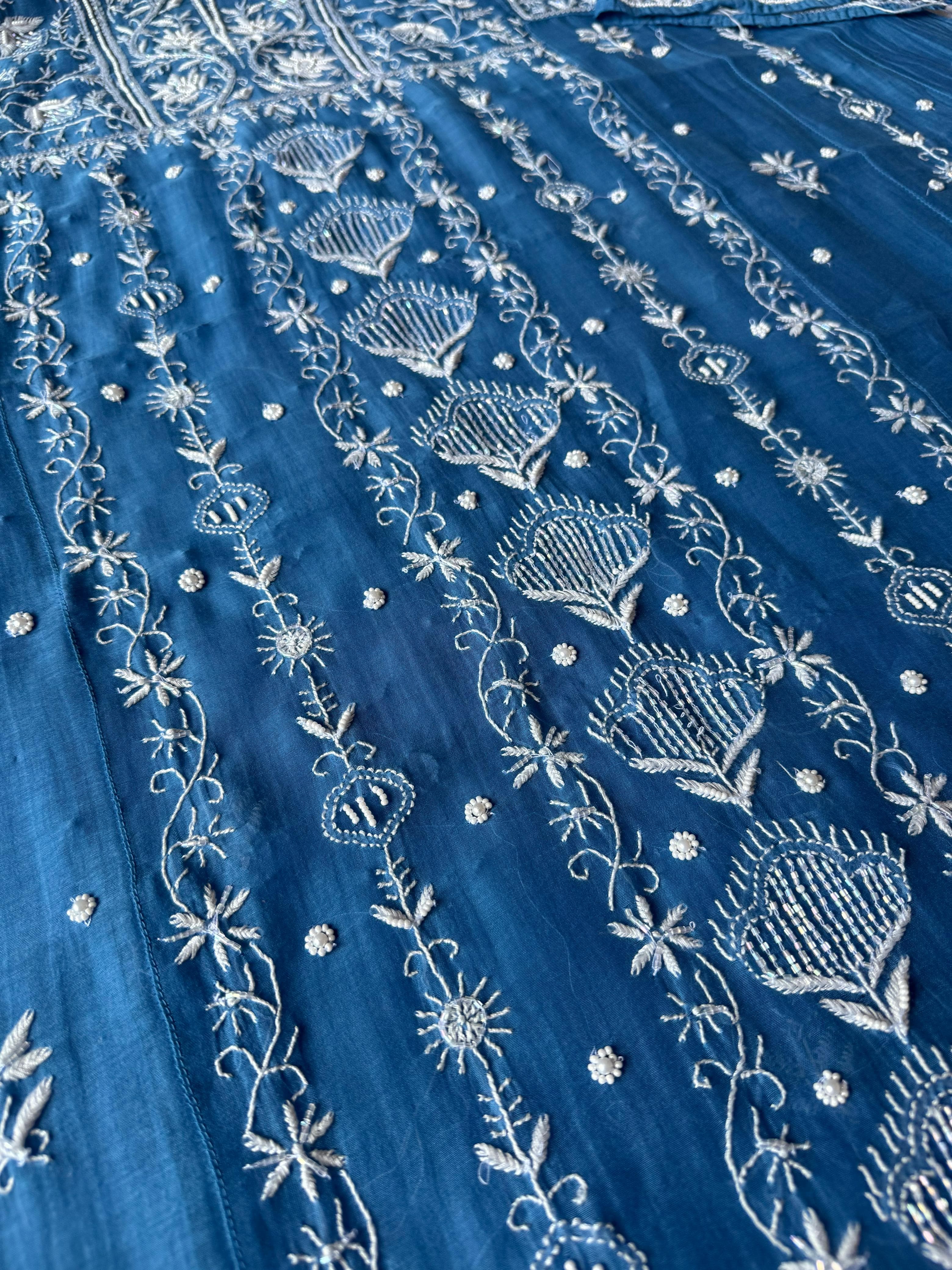 Pure Mul Chanderi Chikankari Handwork Anarkali Set with Embellishments (Dyeable in any Colour)