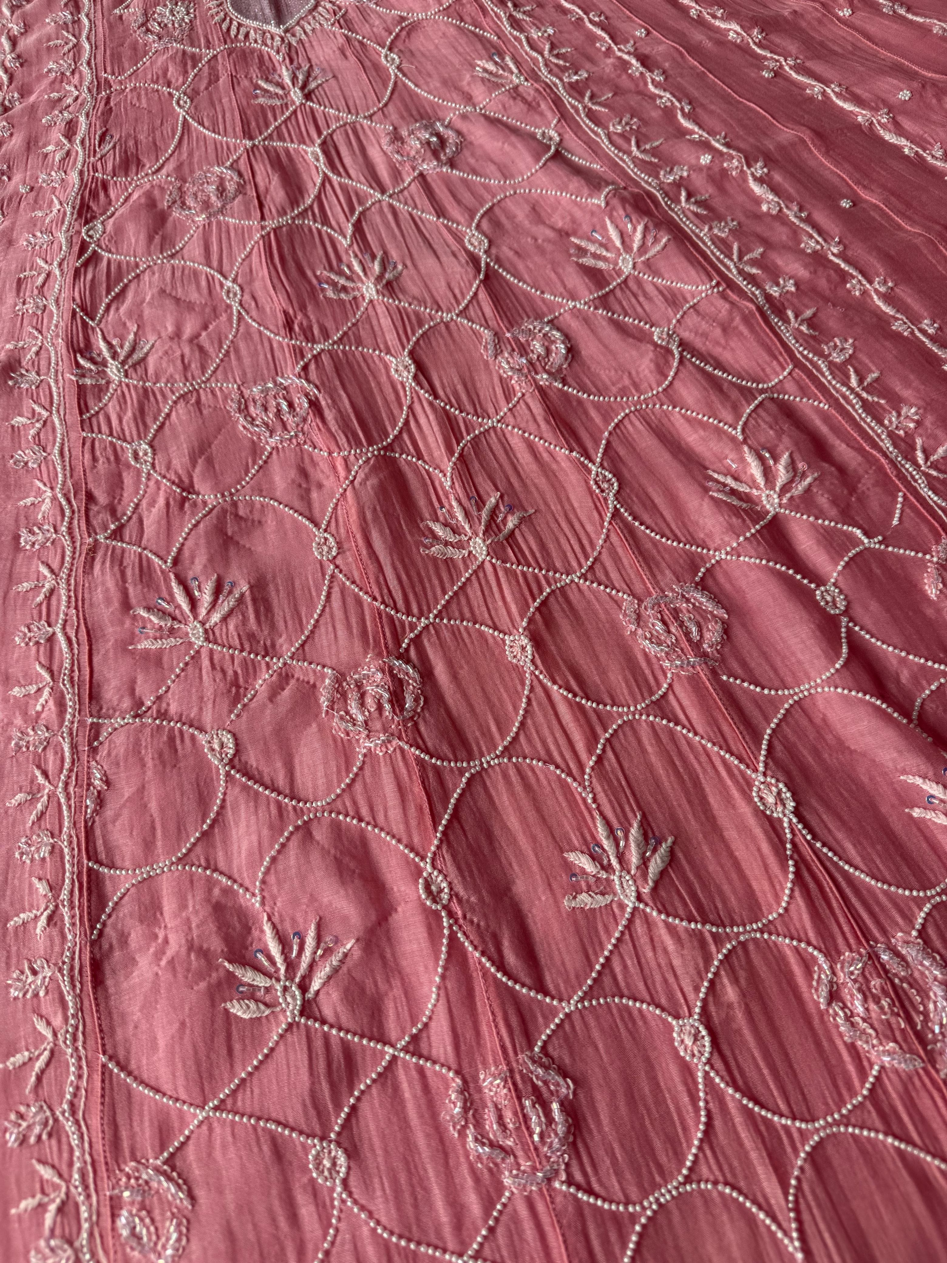 Pure Mul Chanderi Chikankari Handwork Anarkali Set with Embellishments (Dyeable in any Colour)