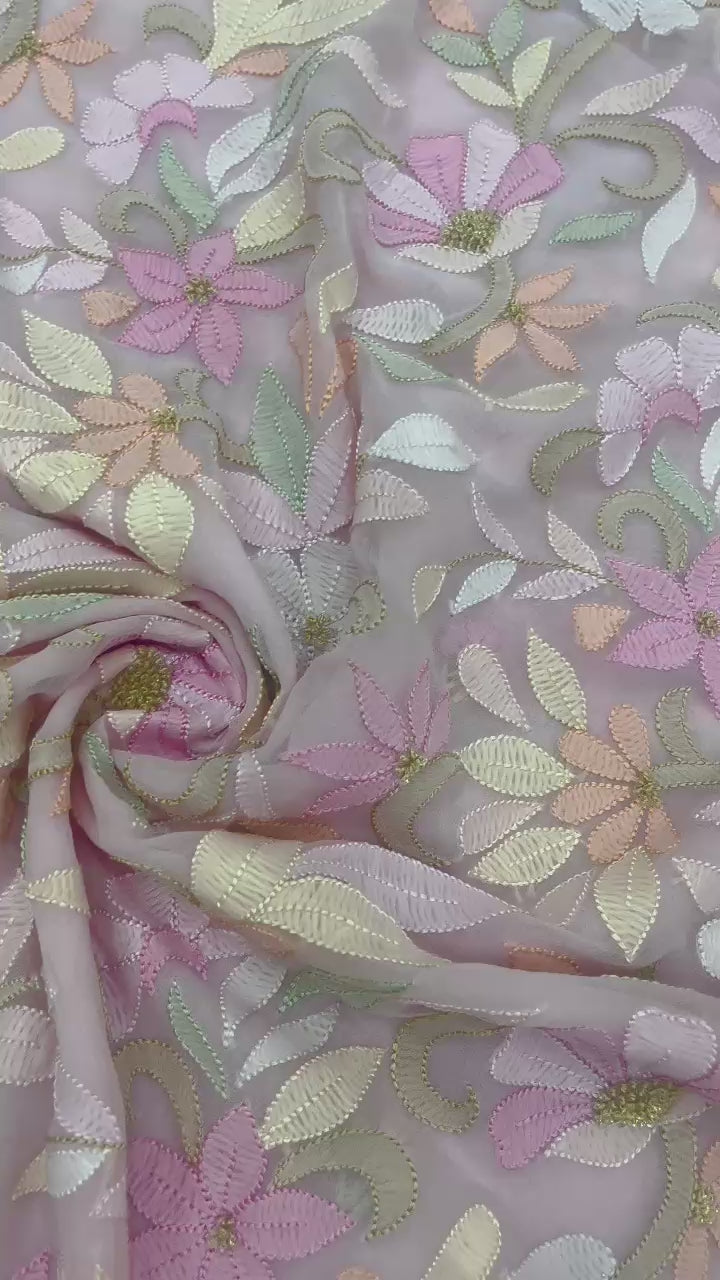 Pure Georgette Parsi Gara Chikankari Handwork (Dyeable)