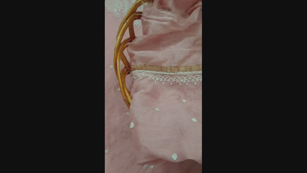 Pure Mul Chanderi Chikankari Handwork with Pearl and Kutdana embellishments Kurta and Dupatta Set (Dyeable)